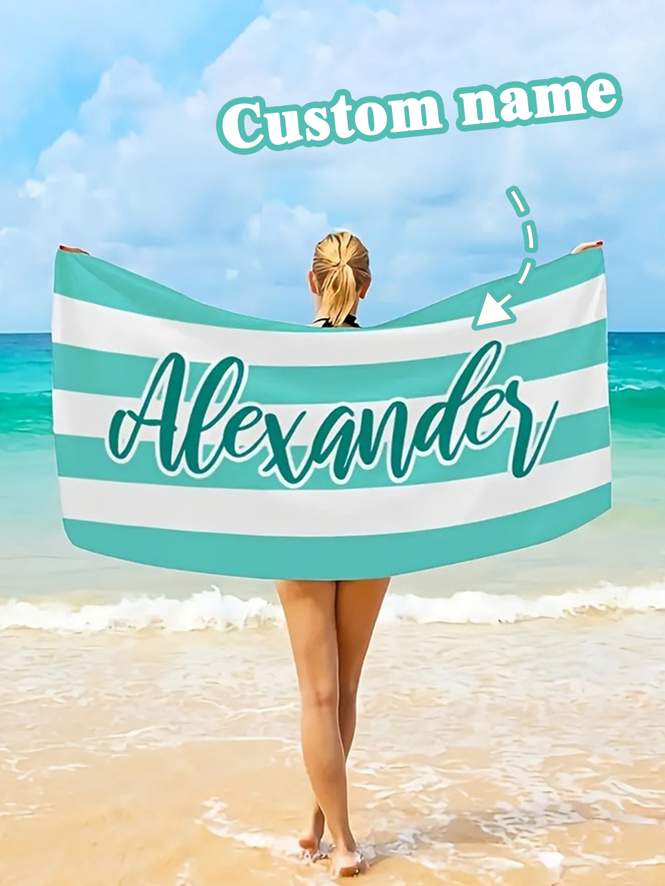 Custom Name Striped Beach Towel